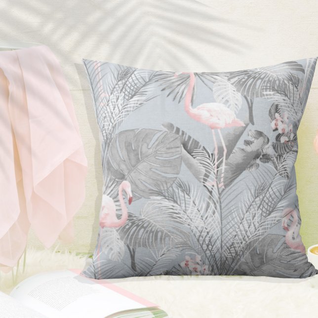 Coussin Flamant rose Orchidée Tropical Motif Grey ID868 (Créateur téléchargé)