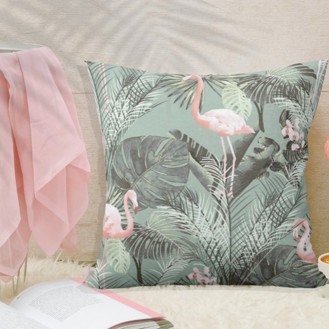 Coussin Flamant rose Orchidée Tropical Motif Sage ID868 (Créateur téléchargé)