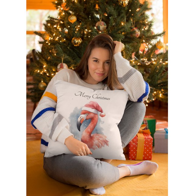 Coussin Flamant rose père Noël Snowbird, personnalisé (Créateur téléchargé)