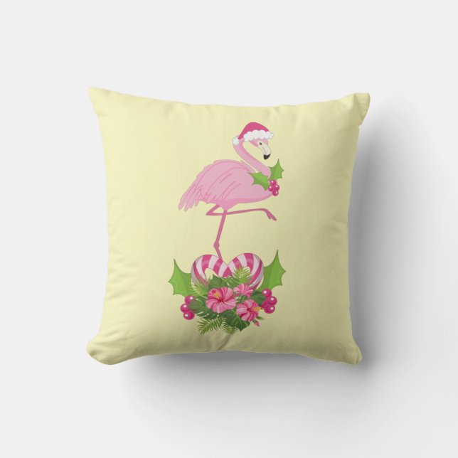 Coussin Flamant rose rose à Santa Hat Noël Whimsical (Recto)