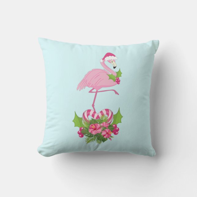 Coussin Flamant rose rose à Santa Hat Noël Whimsical (Recto)