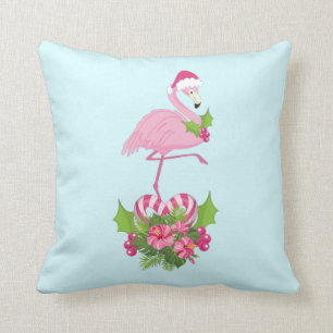 Coussin Flamant rose rose à Santa Hat Noël Whimsical