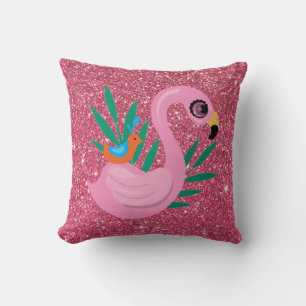 Coussin Flamant rose Rose Avec Parties scintillant Rose Je