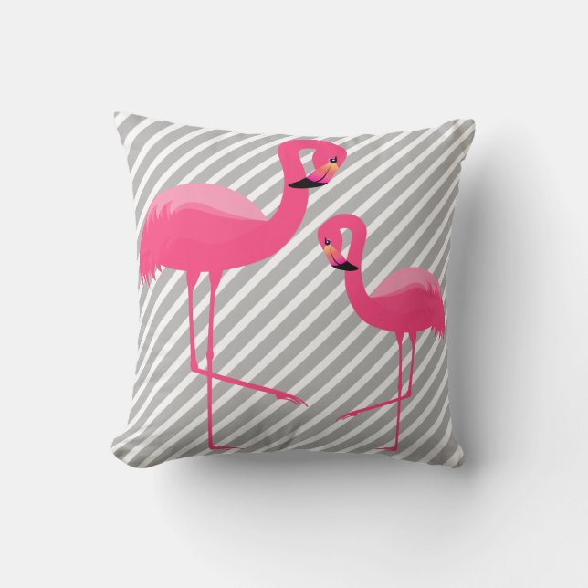 Coussin FLAMANT ROSE ROSE CLAIR NOIR BLANC Gris Gris (Recto)