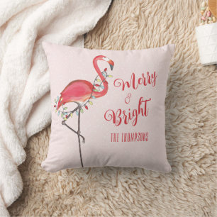Coussin Flamant rose rose de Noël personnalisé