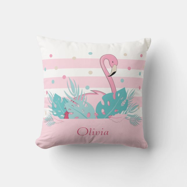 Coussin Flamant rose rose élégant et Feuilles tropicaux (Recto)