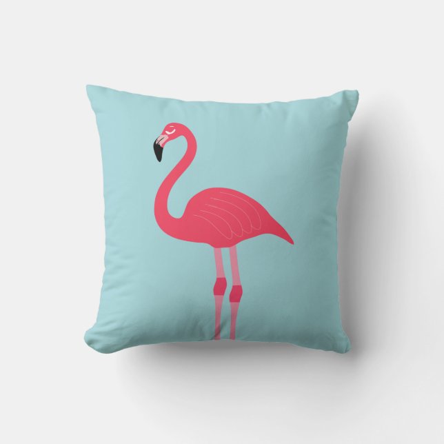 Coussin Flamant rose rose et Arrière - plan bleu (Recto)