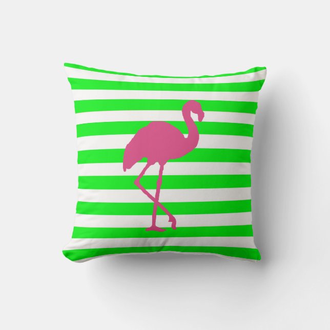 Coussin Flamant rose rose et bande de chaux (Recto)