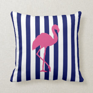 Coussin Flamant rose rose et bande marine