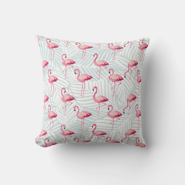 Coussin Flamant rose rose et Feuilles de palme - Cute (Recto)