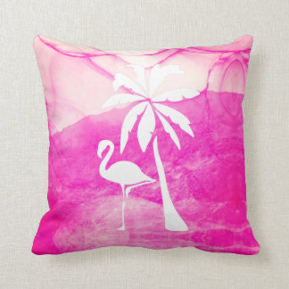 Coussin Flamant rose rose et palme