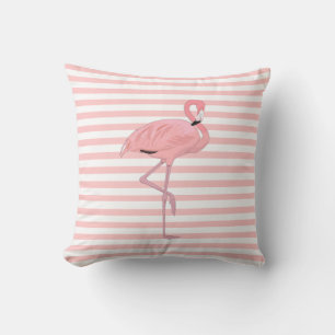 Coussin Flamant rose rose et rayures Jeu d'oreiller