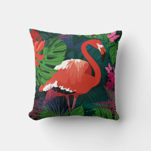 Coussin Flamant rose rose : Harmonie des papillons tropica