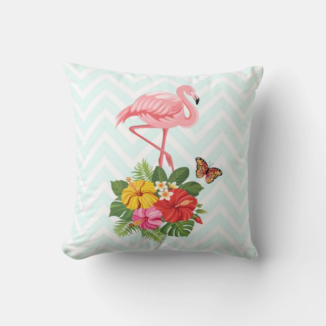 Coussin Flamant rose rose & Hibiscus Tropical Fancy (Recto)