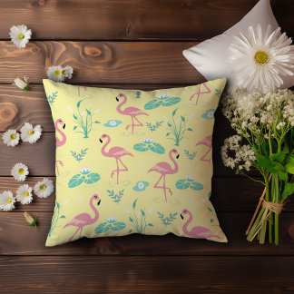 Coussin Flamant rose rose mignon motif jaune