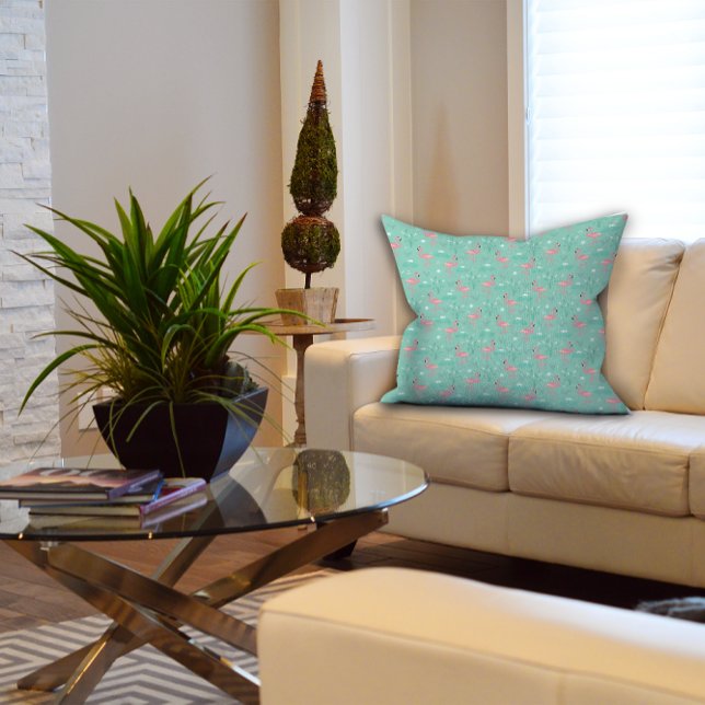 Coussin Flamant rose rose mignon motif turquoise (Créateur téléchargé)