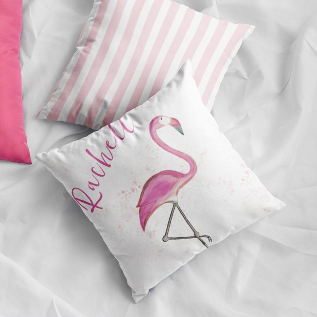 Coussin Flamant rose rose mignon Nom personnalisé (Créateur téléchargé)