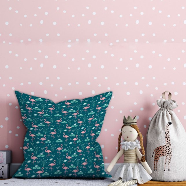 Coussin Flamant rose rose mignon vert motif turquoise (Créateur téléchargé)