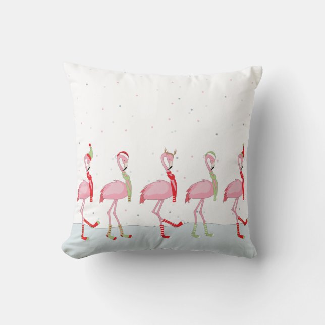 Coussin Flamant rose rose Noël  (Recto)