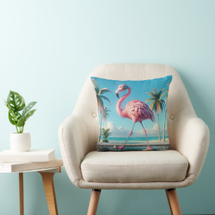 Coussin Flamant rose rose portant des Baskets