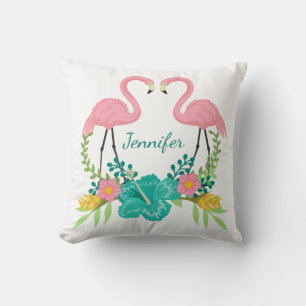 Coussin Flamant rose rose tropical Floral Personnalisé