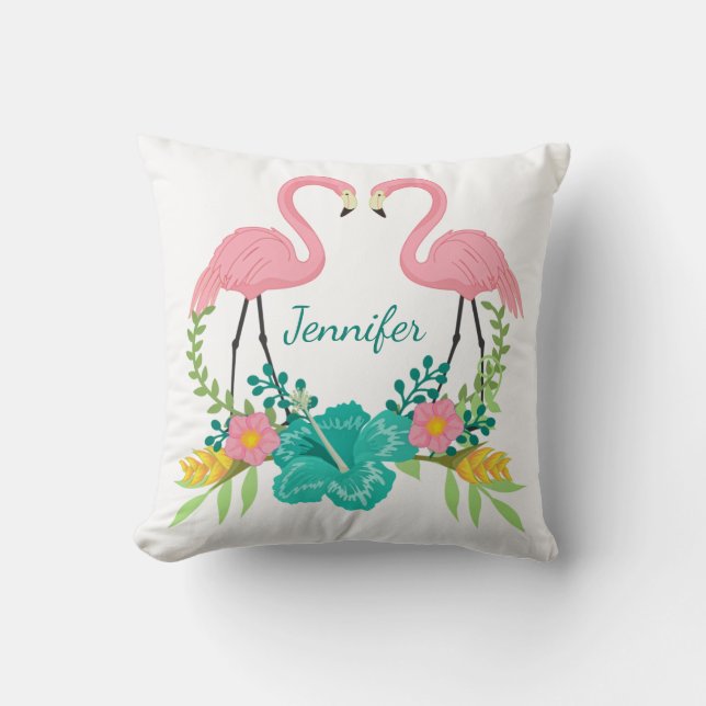 Coussin Flamant rose rose tropical Floral Personnalisé (Recto)