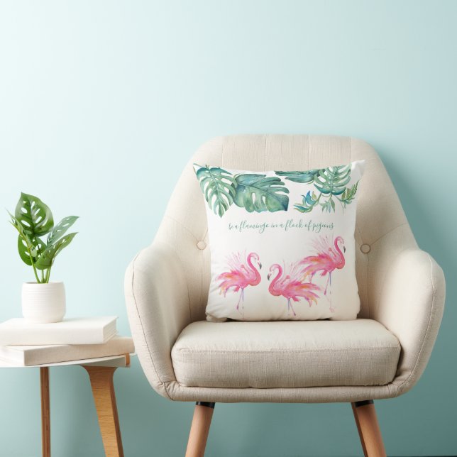 Coussin Flamant rose rose tropical Monstera Feuille Aquare (Chaise)