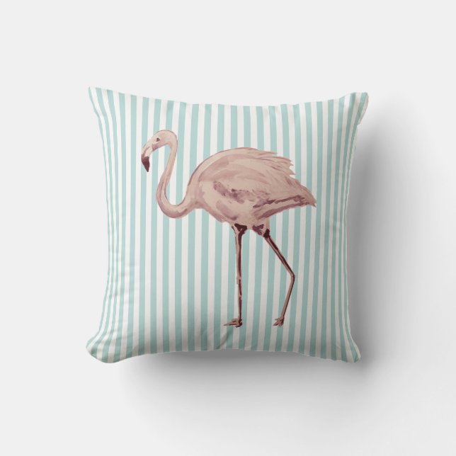 Coussin Flamant rose rose Turquoise et blanc Lisse oreille (Recto)