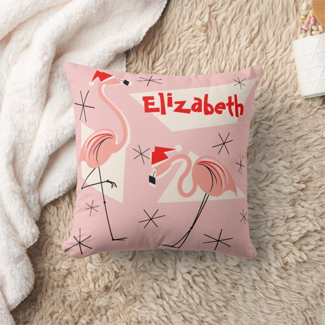 Coussin Flamant rose Santas carré de nom rose (Couverture)