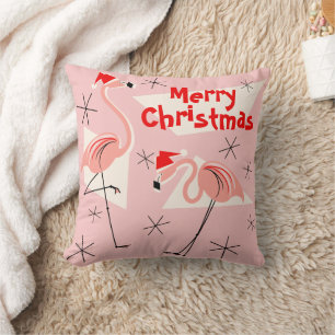 Coussin Flamant rose Santas rose Joyeux carré de Noël