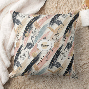 Coussin Flamant rose stylisé et Motif brosse