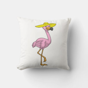 Coussin Flamant rose sur la plage avec Casquette