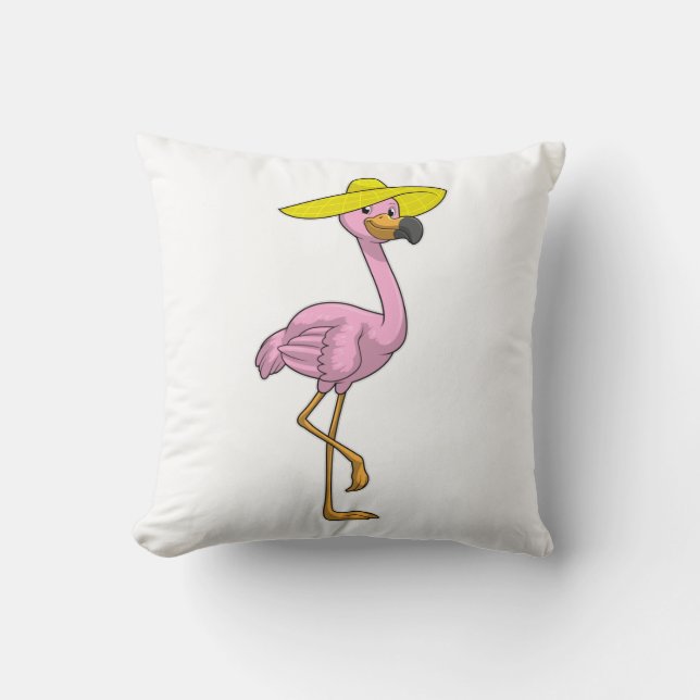 Coussin Flamant rose sur la plage avec Casquette (Recto)