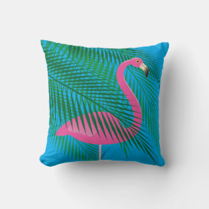 Coussin Flamant rose tropical et Feuilles de palmiers sur 