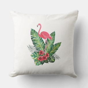 Coussin Flamant rose tropical feuille