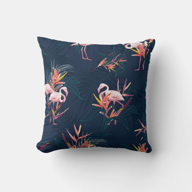 Coussin Flamant rose tropical Hawaii avec l'oiseau du Para (Recto)
