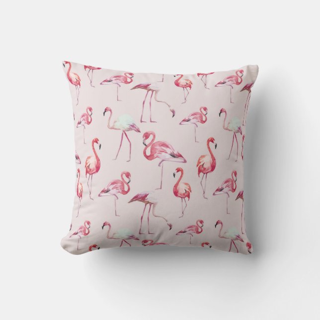 Coussin Flamant rose tropical moderne aquarelle (Recto)
