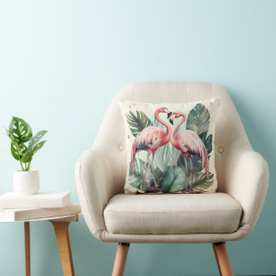 Coussin Flamant rose tropical rose