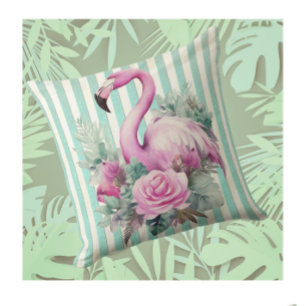 Coussin Flamant rose vintage Retro Tropical Rose