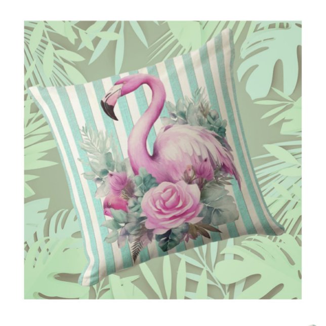 Coussin Flamant rose vintage Retro Tropical Rose (Vintage flamingo and roses)