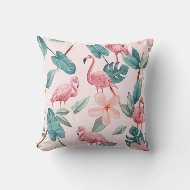Coussin flamants et fleurs tropicales sans soudure illustr (Recto)
