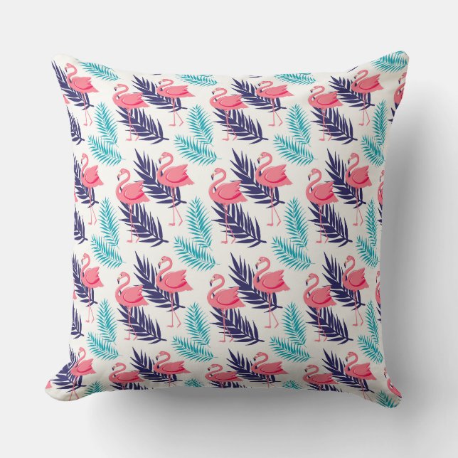 Coussin Flamants Motif Tropical (Recto)