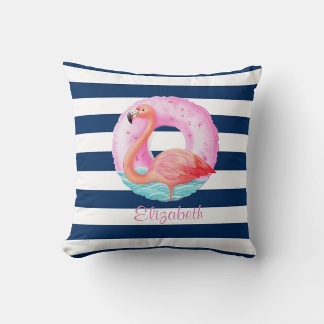 Coussin Flamants roses chic flotteurs de piscine rayés ble (Recto)