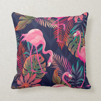 Coussin Flamants roses Colorful Tropical Feuille Motif