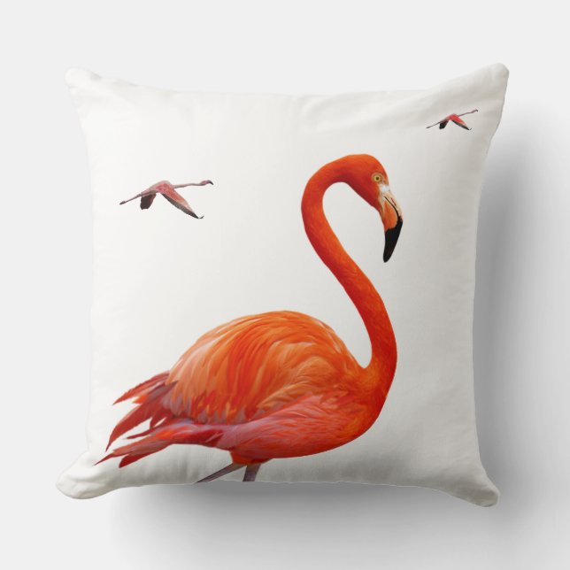 Coussin Flamants roses corail sur fond blanc (Recto)