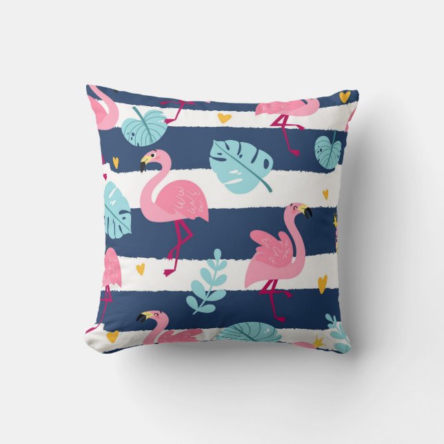 Coussin Flamants roses de dessin : Summer Tropical Vintage (Recto)