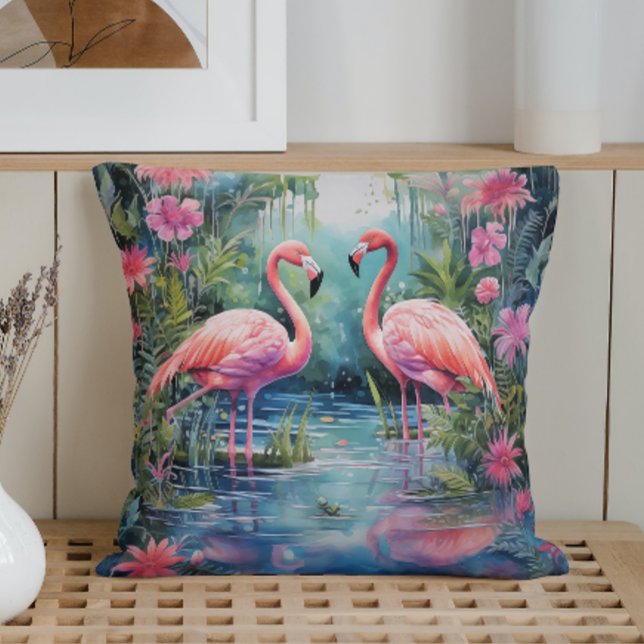 Coussin Flamants Roses d'Été à l'Aquarelle (Créateur téléchargé)