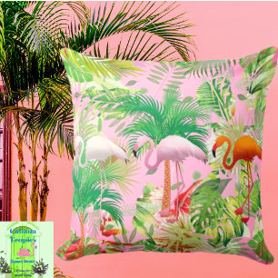Coussin Flamants roses en scène tropicale Jeu d'oreiller