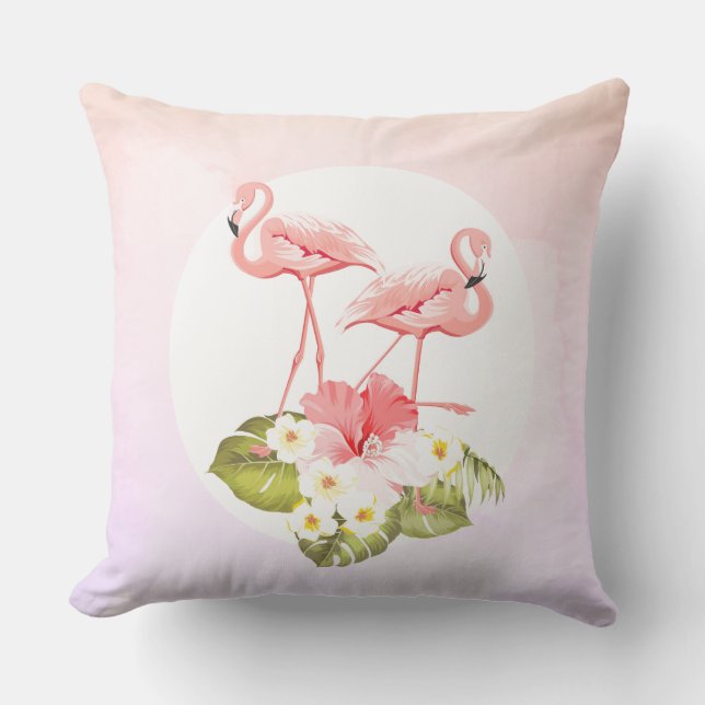 Coussin Flamants roses et fleurs Tropical (Recto)