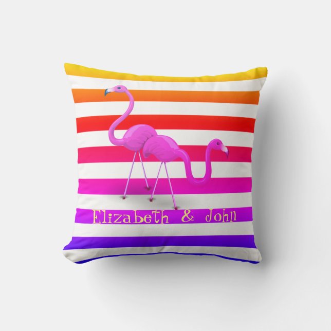 Coussin Flamants roses mignons, rayures ombrées (Recto)